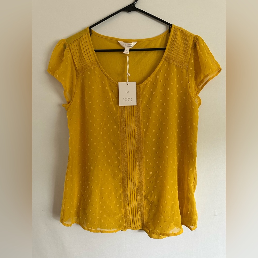 LC Lauren Conrad Yellow Swiss Dot Top NWT Size L